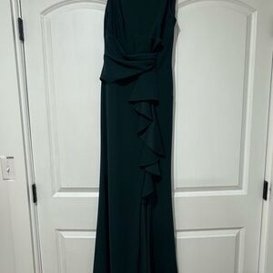 Betsy & Adam One Shoulder Dark Green Dress